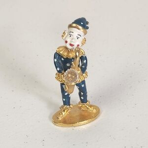 Spoontiques C/M457 Pewter Clown Playing Sax Swarovski Crystal Ball Gold Plated